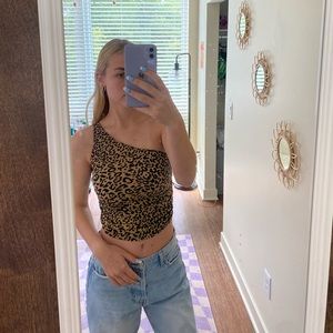 Urban Outfitters cheetah print one shoulder crop top